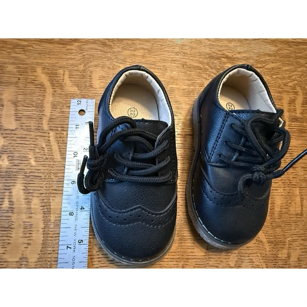 Meckior‎ Toddler Baby Boys PU Leather Black Loafers Lace Up Excellent Sz 6